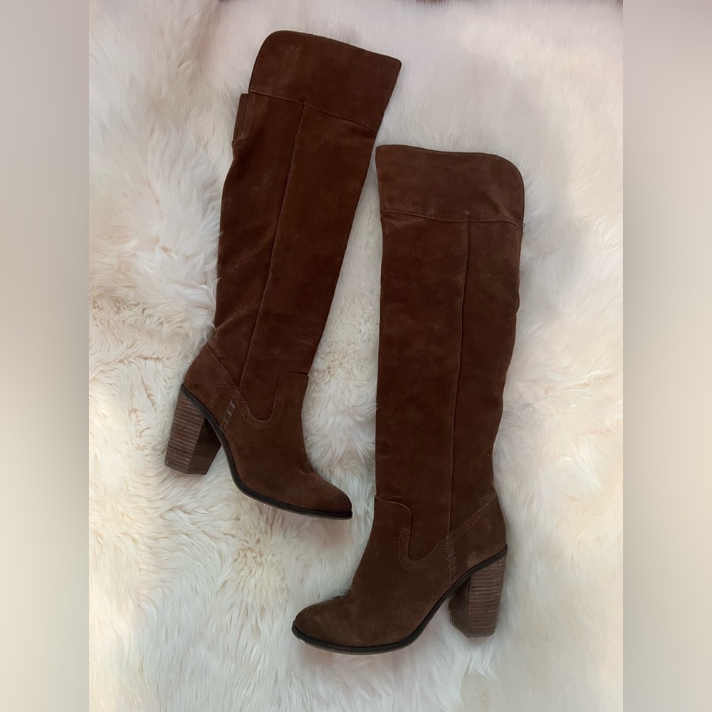 COPY - Over the knee Dolce Vita brown suede heeled boots